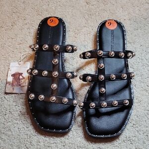 Sincerly Jules Black Studded Women's Sandals